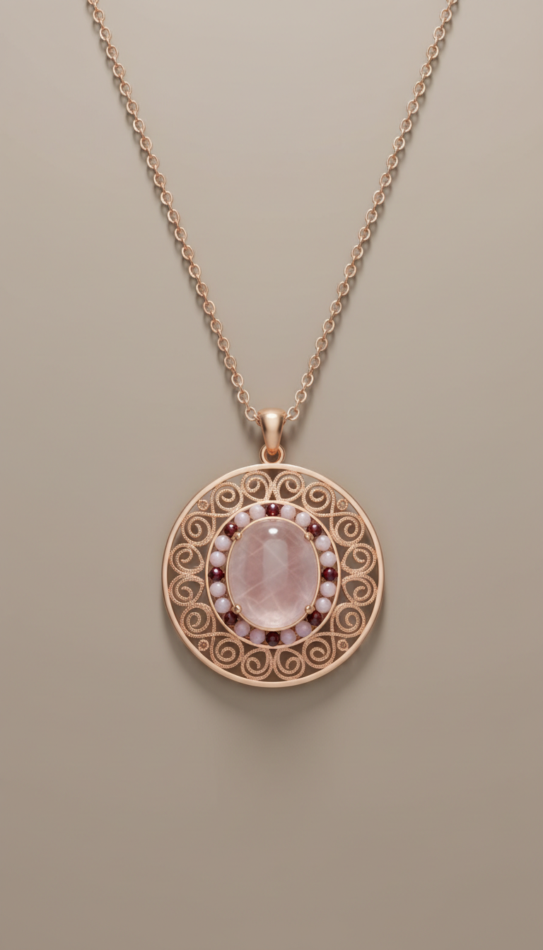 Rose Gold Filigree Quartz Necklace