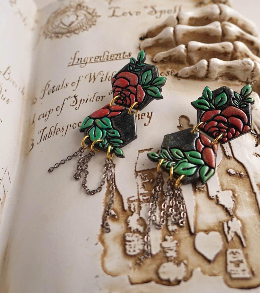 Gothic rose cascade chain dangle earrings image 2