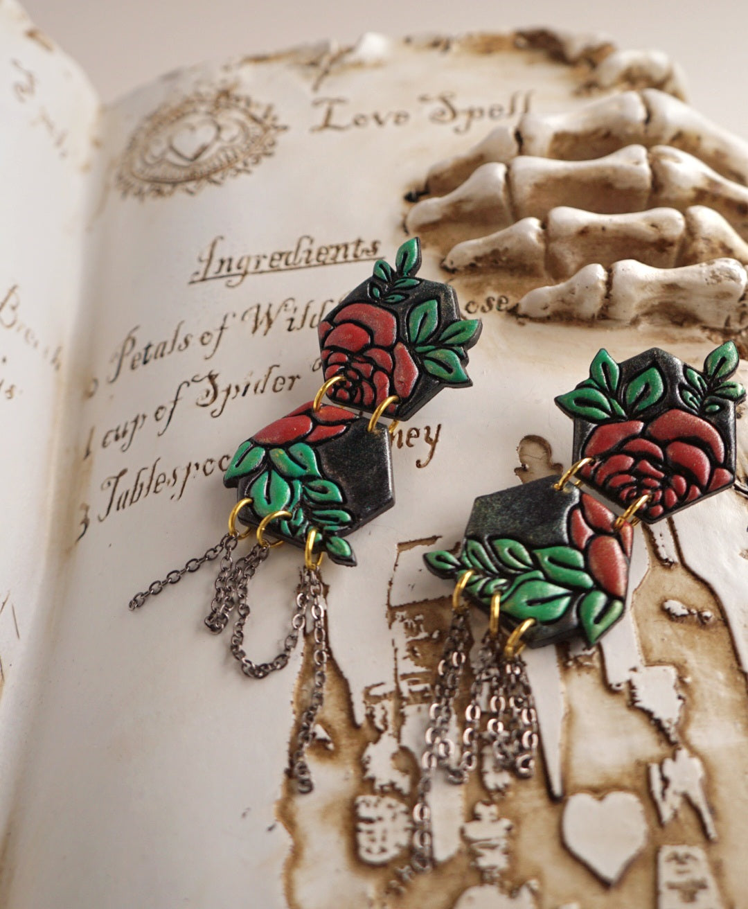 Gothic rose cascade chain dangle earrings image 3