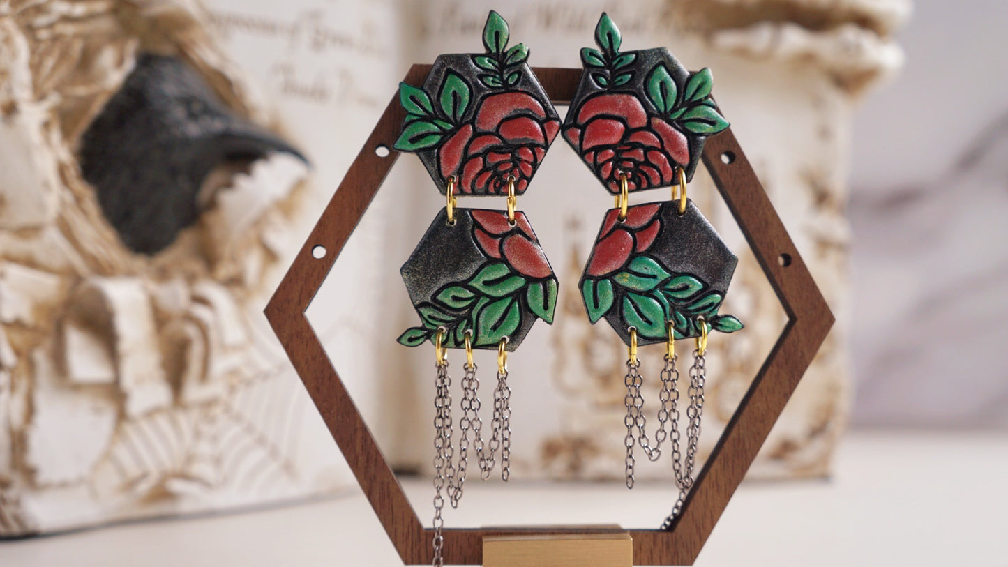 Gothic rose cascade chain dangle earrings image 5