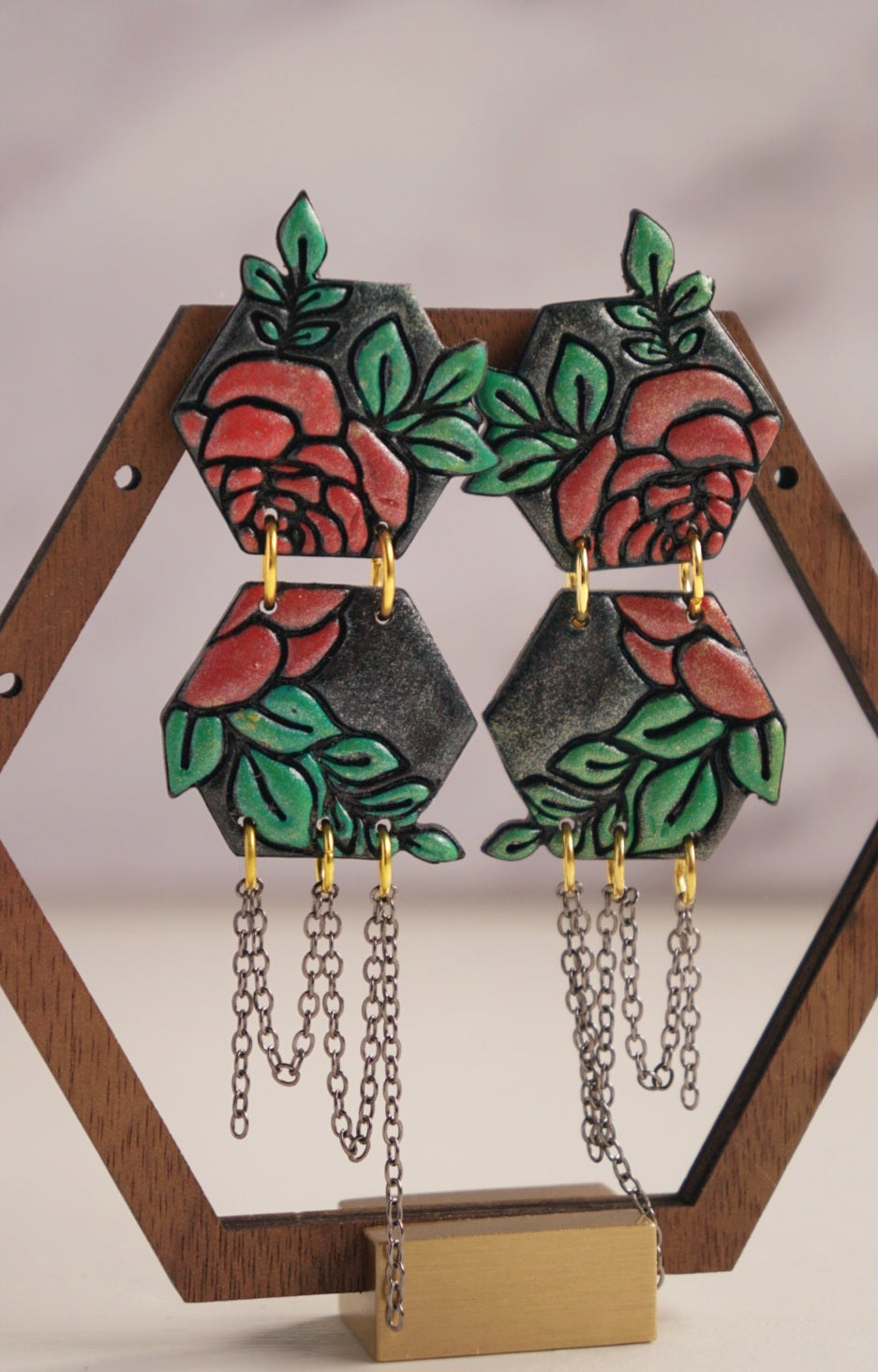 Gothic rose cascade chain dangle earrings image 1