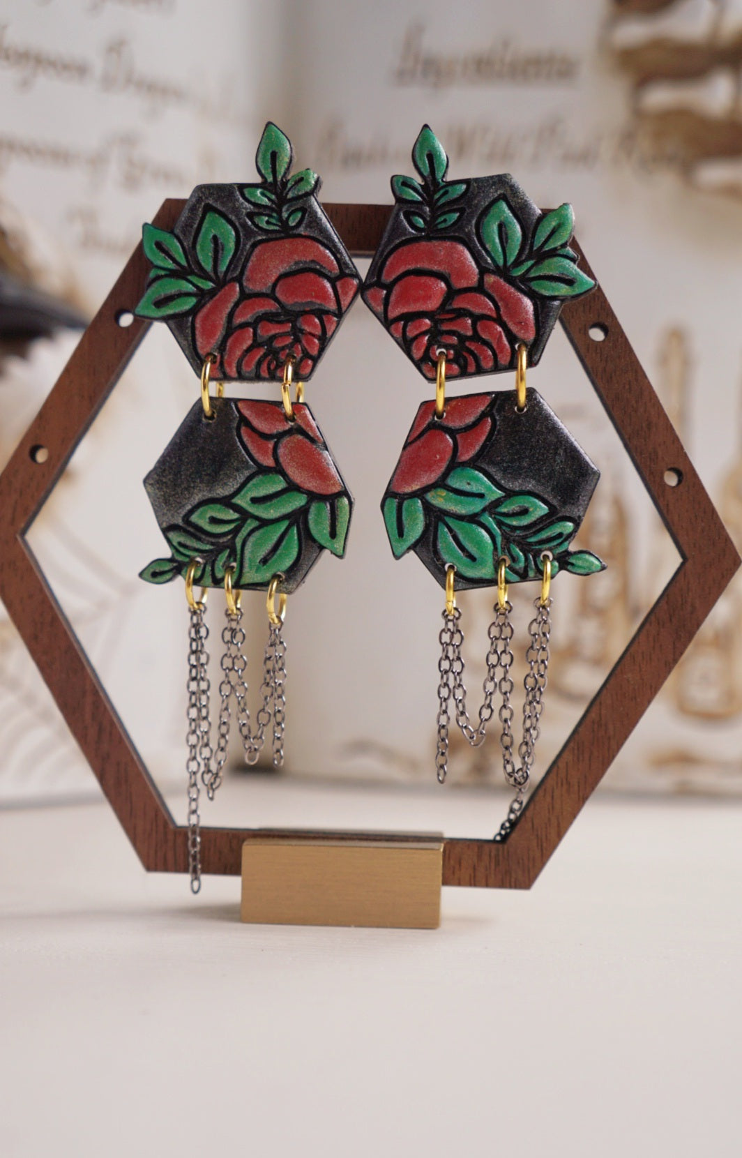 Gothic rose cascade chain dangle earrings image 6