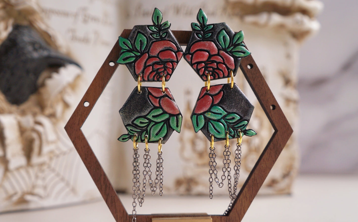 Gothic rose cascade chain dangle earrings image 4
