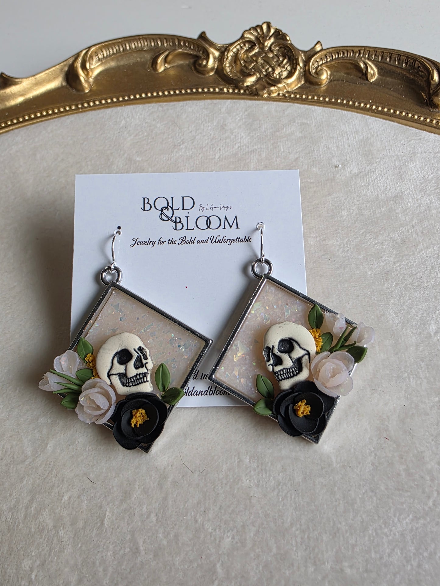 Still Blooming Opal Skull Dangle Earrings