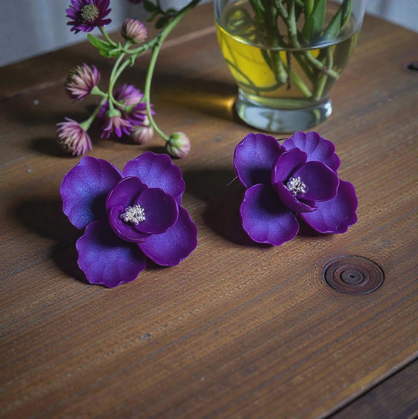 Blooms of Resilience Dangle Earrings Purple Pearl
