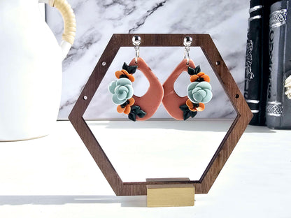 Terracotta dangle earrings with floral design image 5