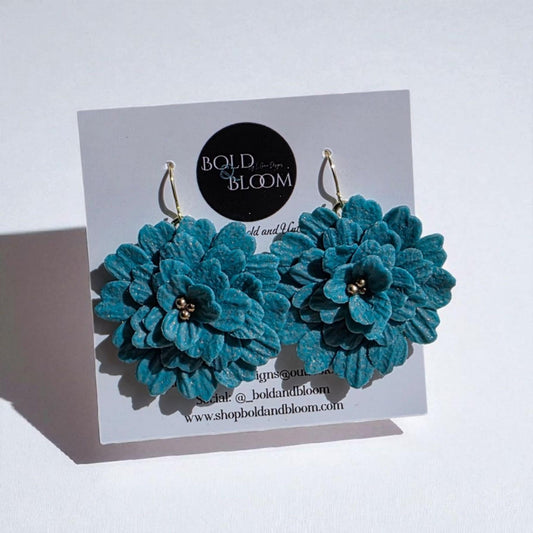 Midnight Bloom Statement Earrings- Teal