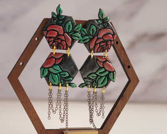 Gothic rose cascade chain dangle earrings image 0