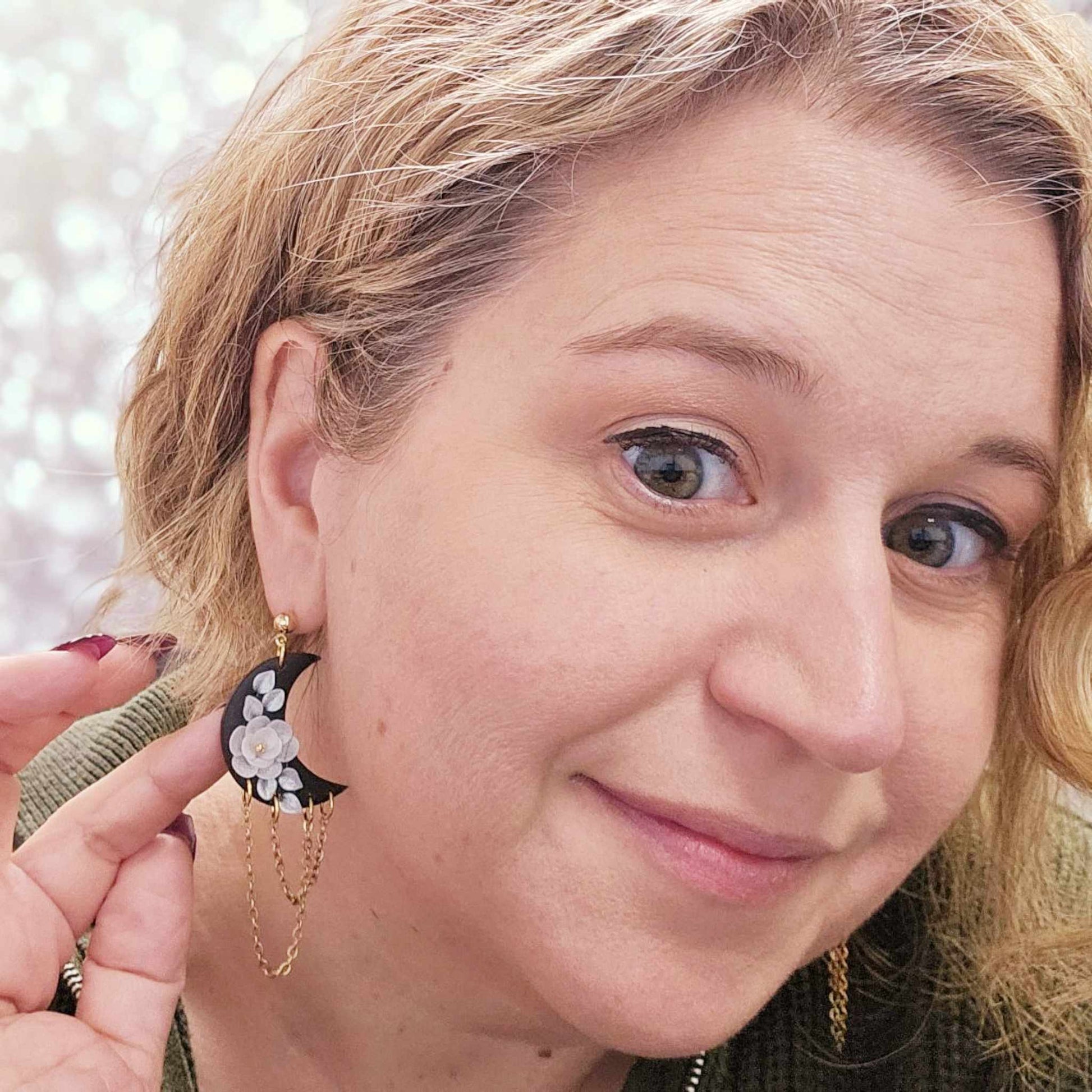 Black Lunar Bloom Earrings image 1