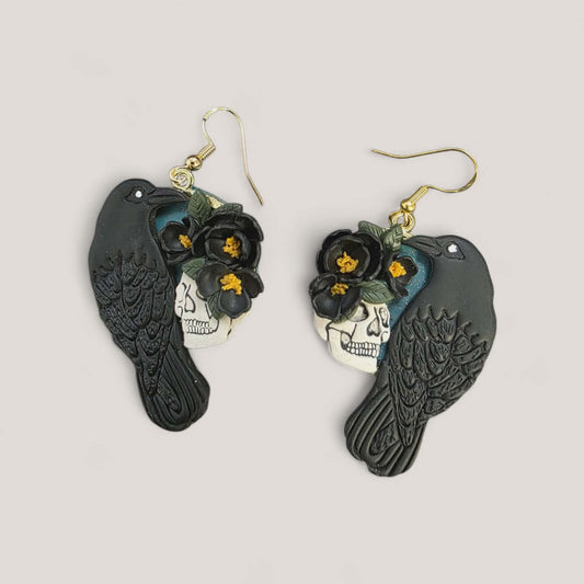 Held in Shadow – Raven Dangle Earrings
