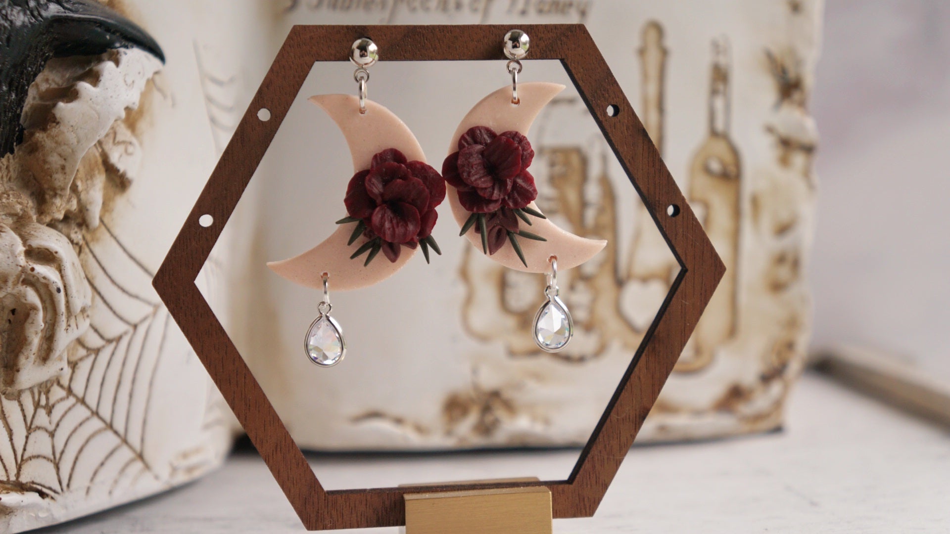 White floral moon dangles image 5