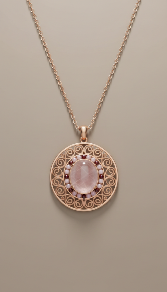 Rose Gold Filigree Quartz Necklace