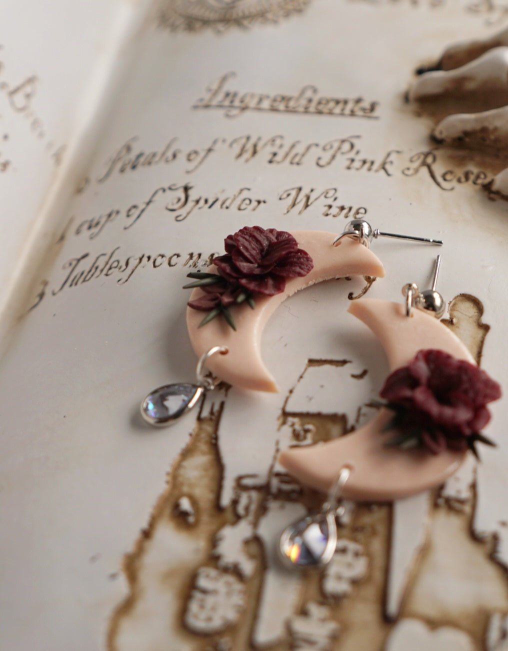 White floral moon dangles image 8