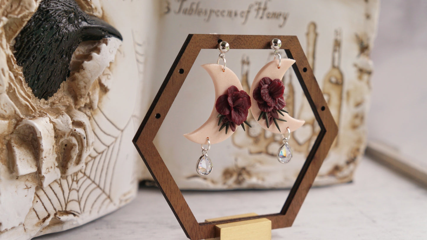 White floral moon dangles image 3