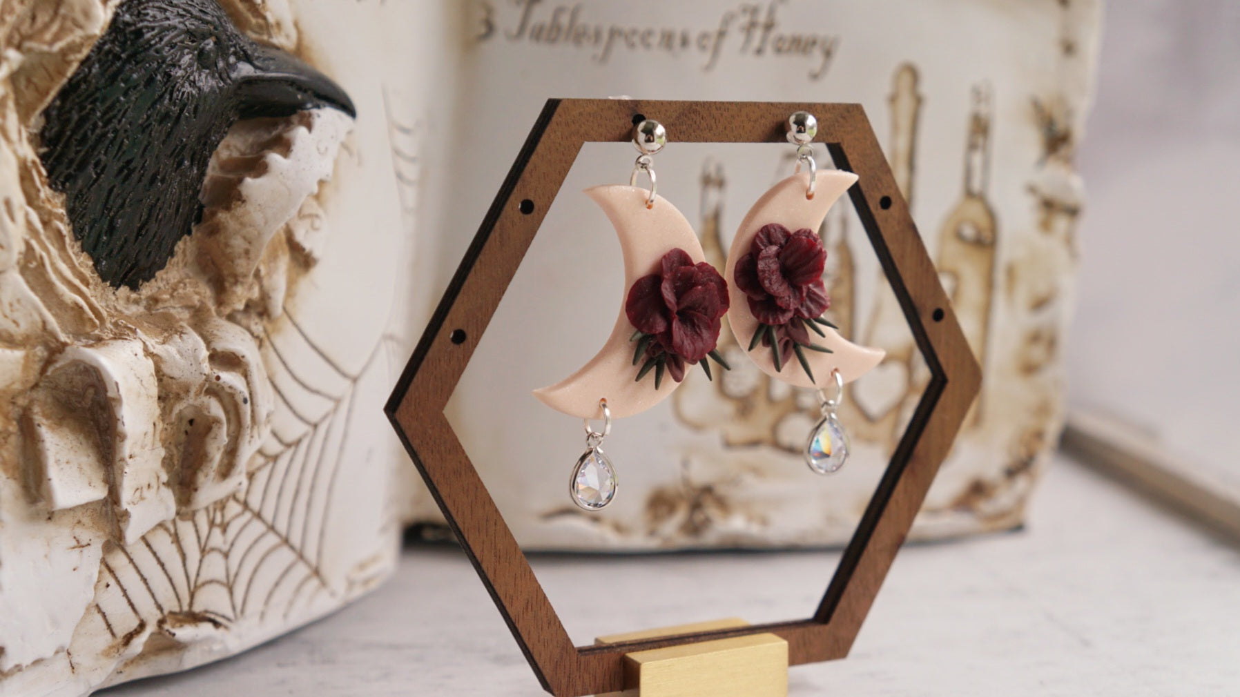 White floral moon dangles image 3