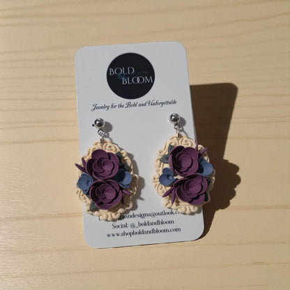 Victorian Floral Earrings Purple & Blue Blossoms