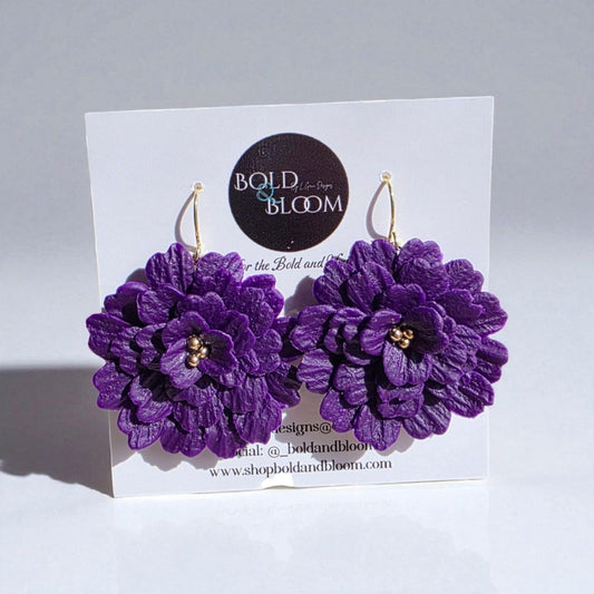 Midnight Bloom Statement Earrings- Purple