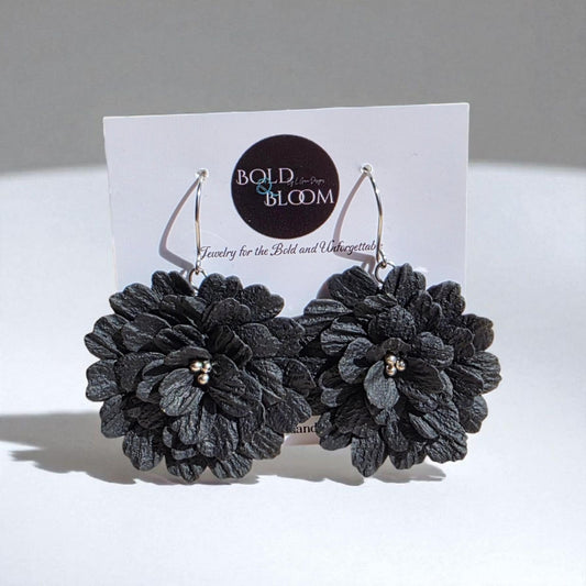 Midnight Bloom Statement Earrings - Black