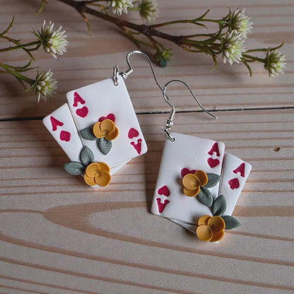 Ace of Hearts Floral Playing Card Earrings