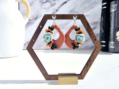 Terracotta dangle earrings with floral design image 4