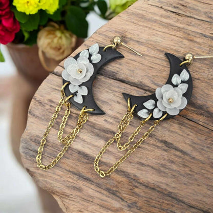 Black Lunar Bloom Earrings image 2