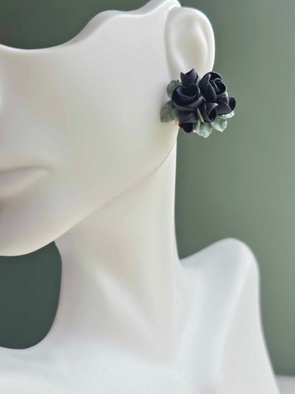 Midnight Garden Black rose studs