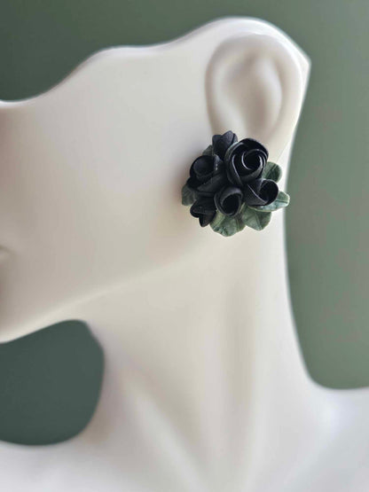 Midnight Garden Black rose studs