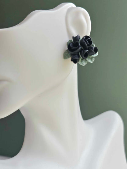 Midnight Garden Black rose studs