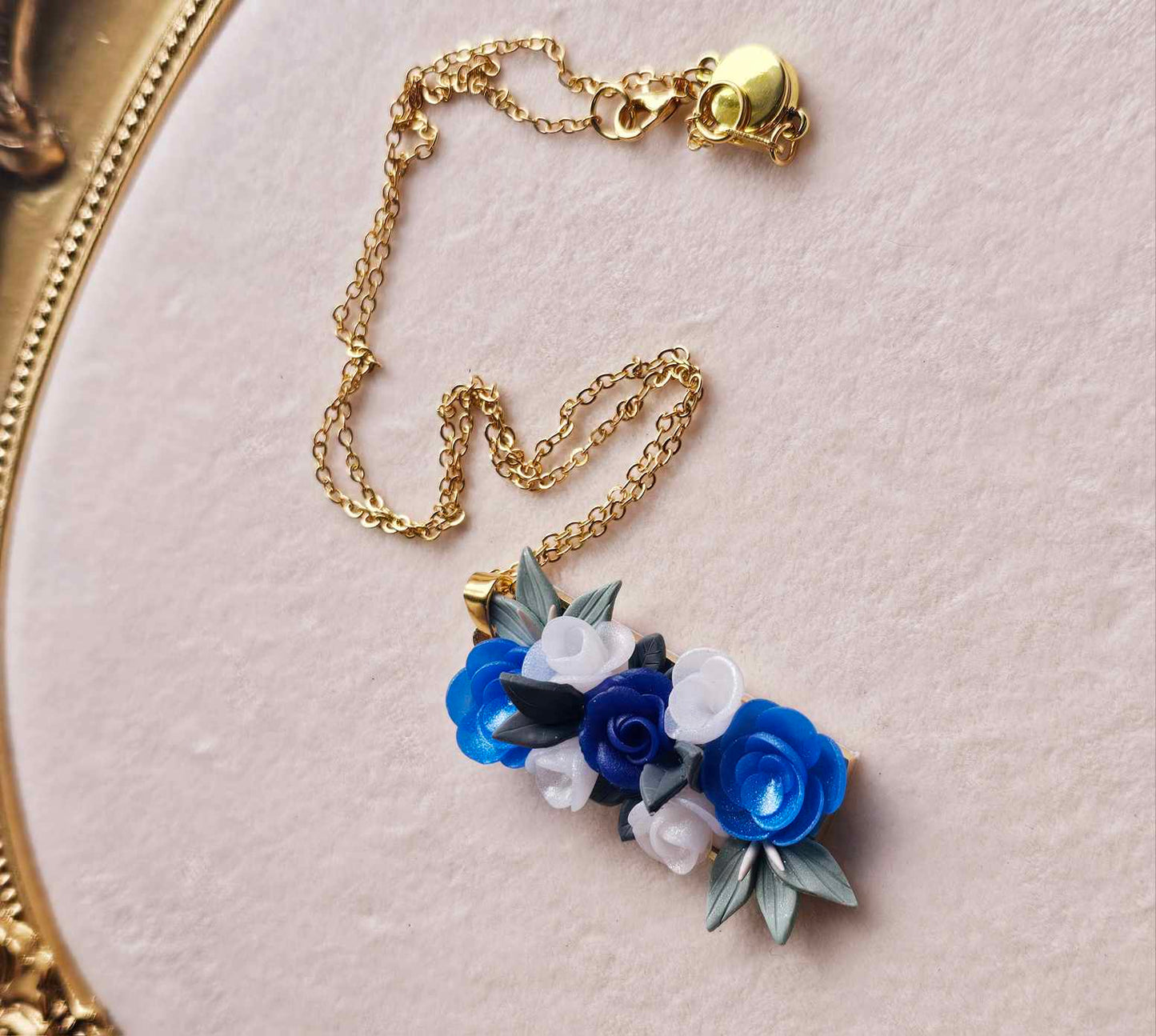 Blooming blue rose pendant necklace