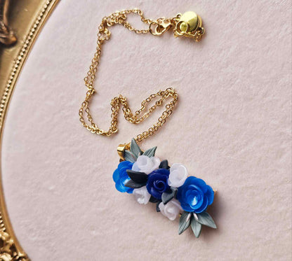 Blooming blue rose pendant necklace