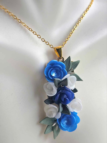 Blooming blue rose pendant necklace