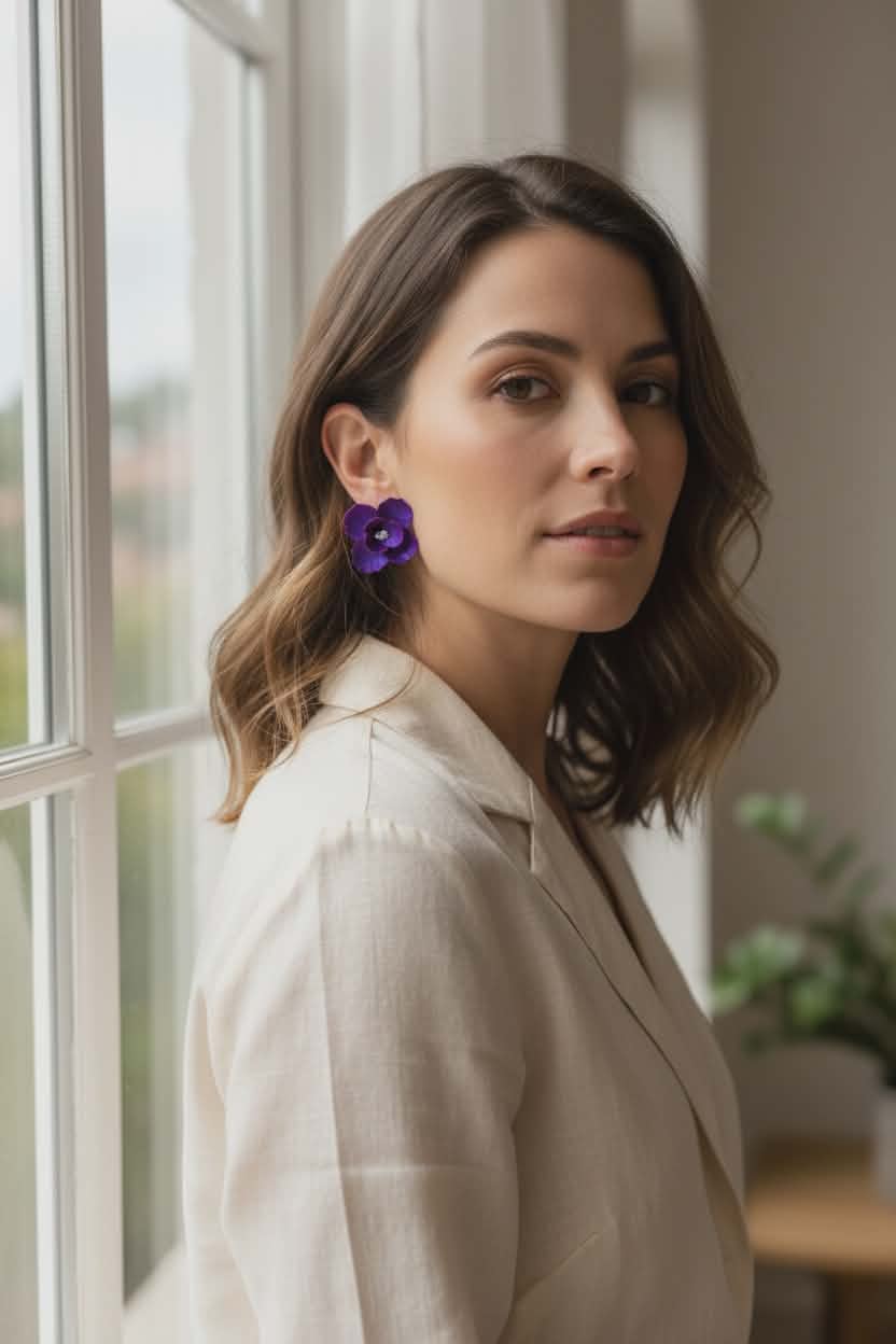 Blooms of Resilience Dangle Earrings Purple Pearl