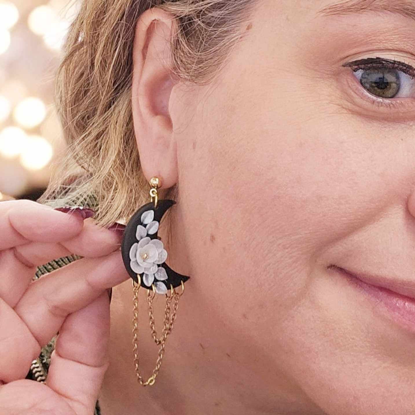 Black Lunar Bloom Earrings image 3