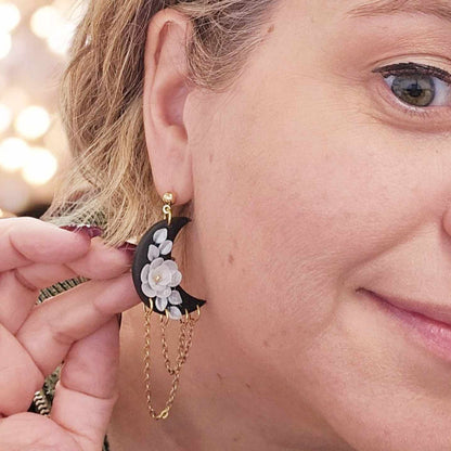 Black Lunar Bloom Earrings image 3