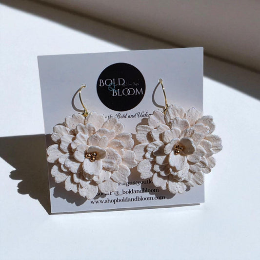 Midnight Bloom Statement Earrings- White