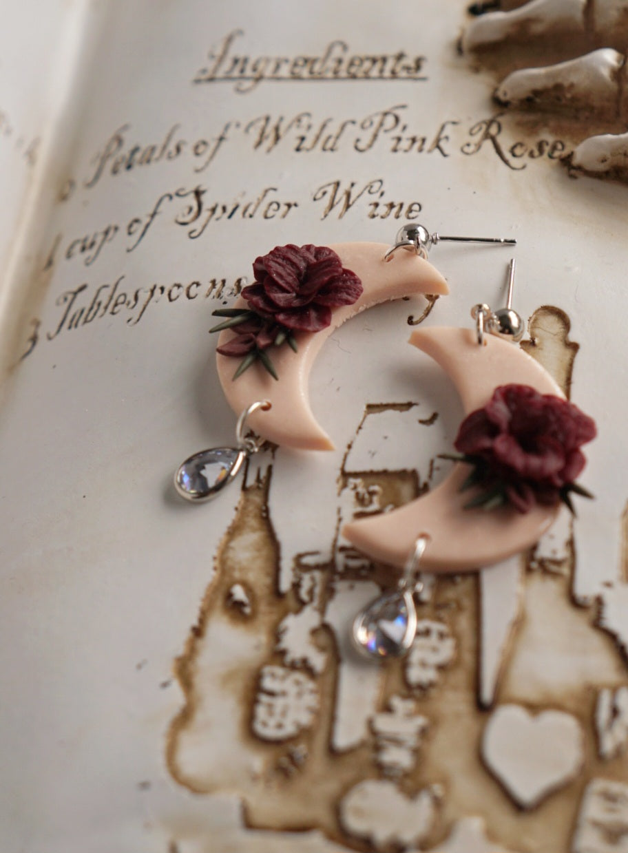 White floral moon dangles image 7