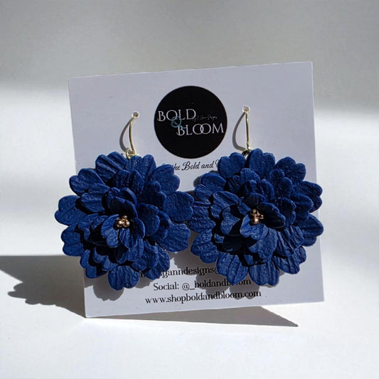 Midnight Bloom Statement Earrings- Navy