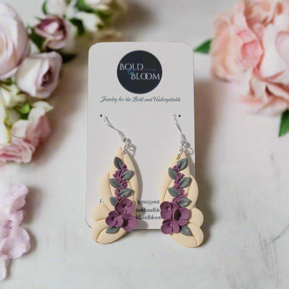 Cream Butterfly Earrings with Lilac Florals