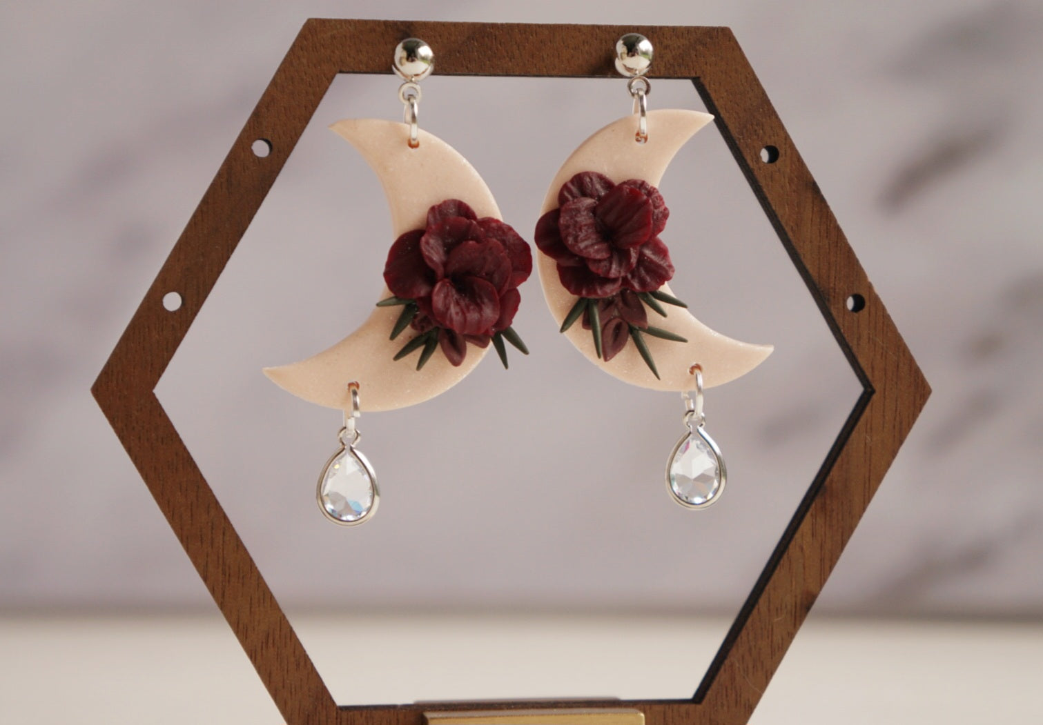 White floral moon dangles image 9