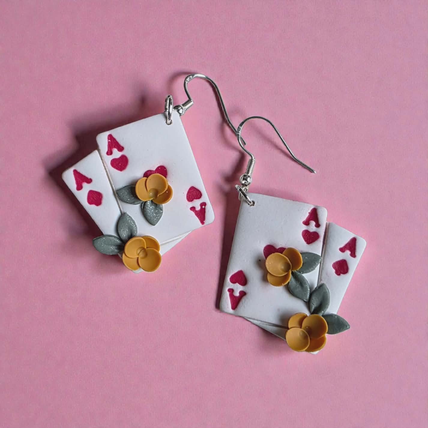 Ace of Hearts Floral Playing Card Earrings