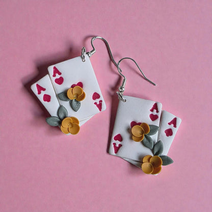 Ace of Hearts Floral Playing Card Earrings