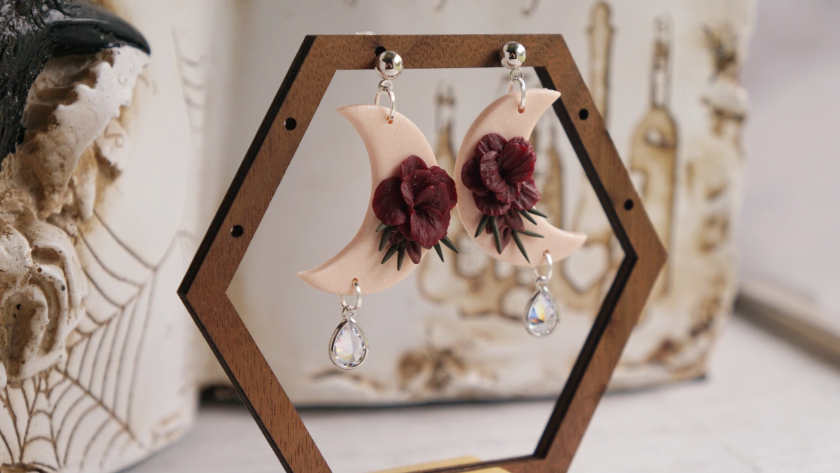 White floral moon dangles image 2