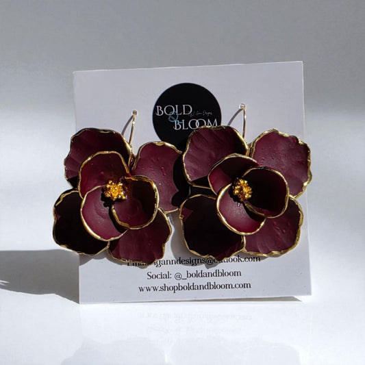 Boldly Blooms Statement Earrings - Maroon