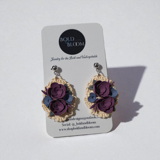 Victorian Floral Earrings Purple & Blue Blossoms