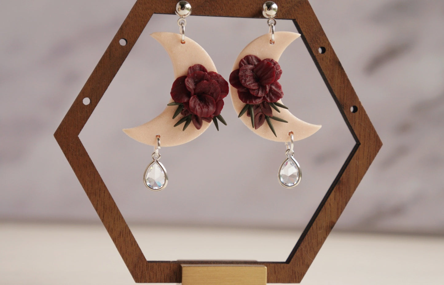 White floral moon dangles image 6