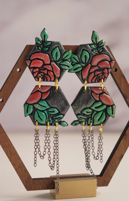 Gothic rose cascade chain dangle earrings image 1