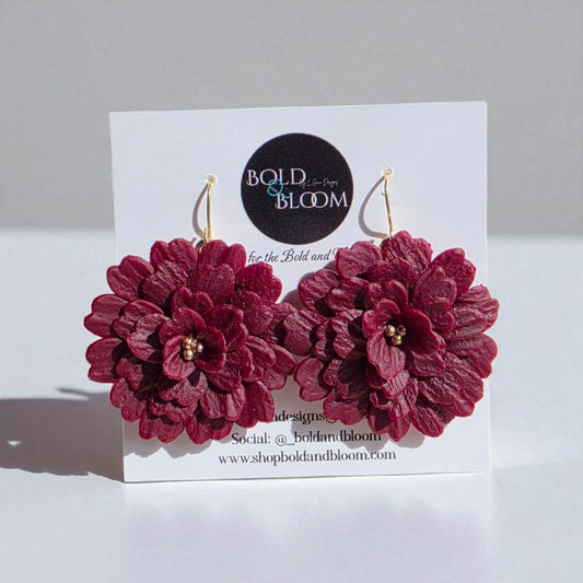 Midnight Bloom Statement Earrings- Maroon