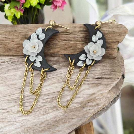 Black Lunar Bloom Earrings image 0