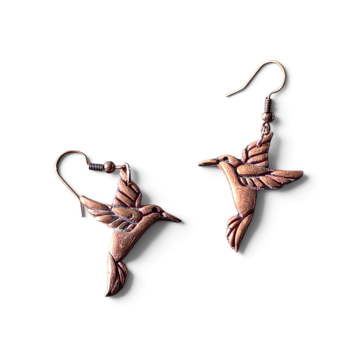 Bronze Hummingbirds in Flight | Handcrafted Bronze Earrings