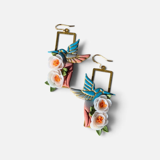 First Light | Handcrafted Hummingbird & Floral Earrings